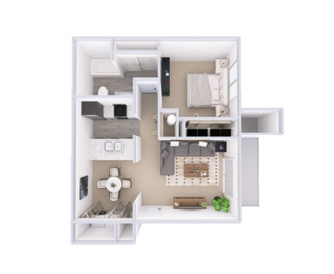 Floor plan for 1 bed, 1 bath, 670 sqft